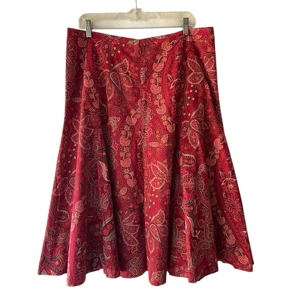 LIZ & CO | NWOT PAISLEY MIDI SKIRT PURE COTTON BOHO FLARED LINED RICH RED | 16 - Picture 6 of 8